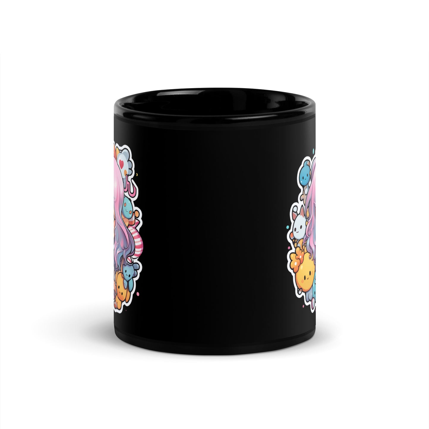 Kawaii Kingdom Anime Girl Cute Critters Black Mug