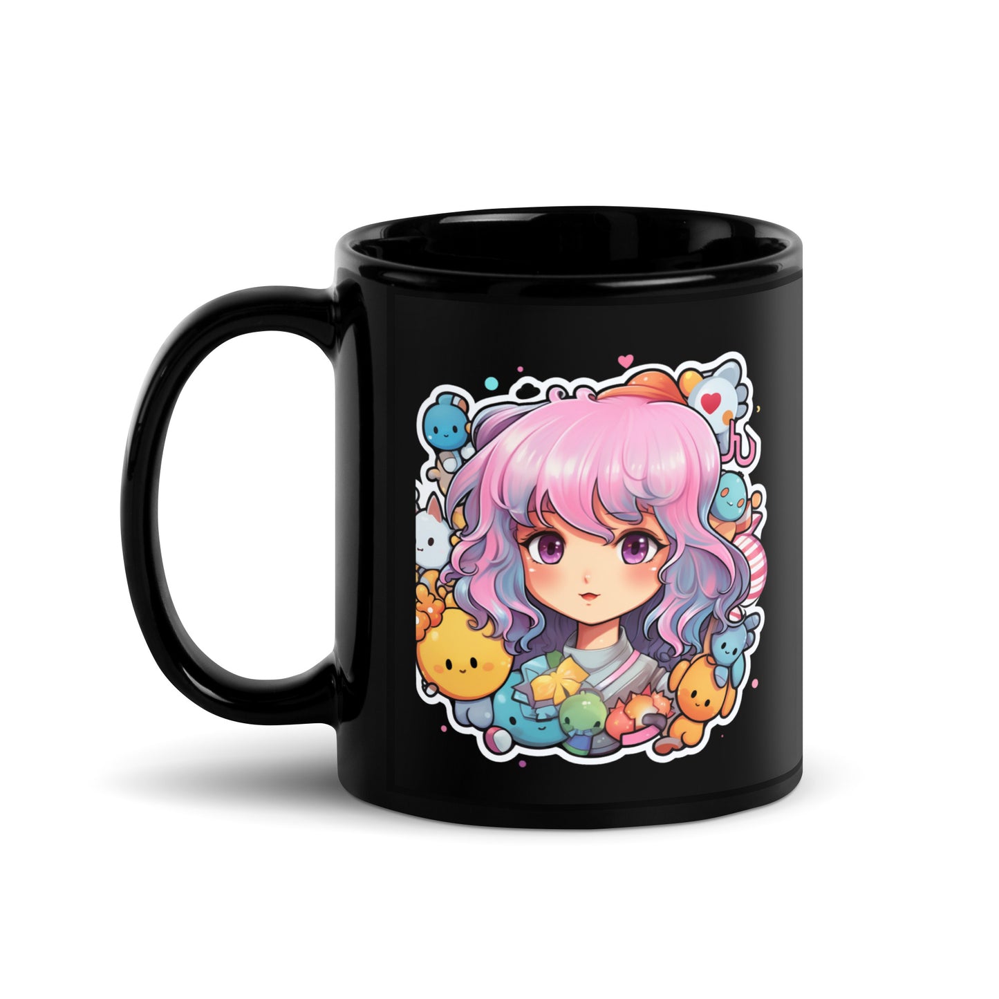 Kawaii Kingdom Anime Girl Cute Critters Black Mug