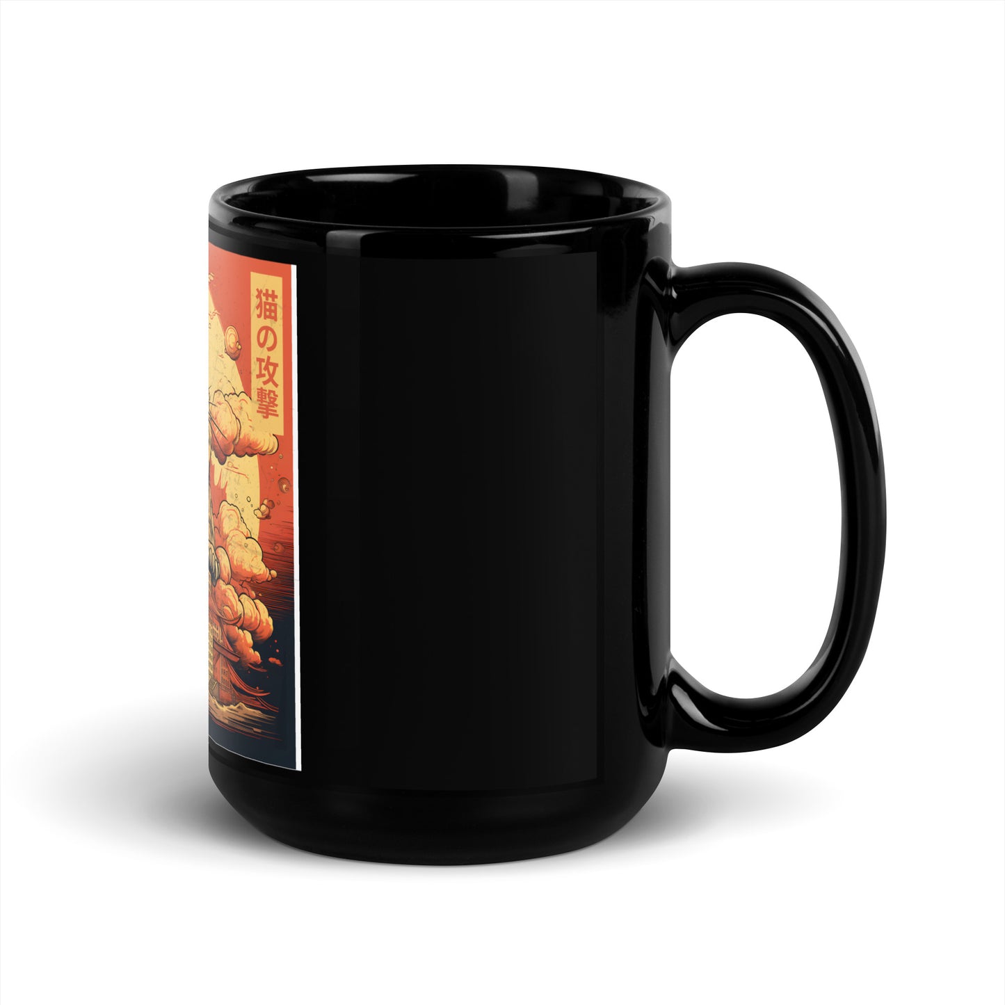Attack of Cat Ukiyo-e Feline Invasion Black Mug