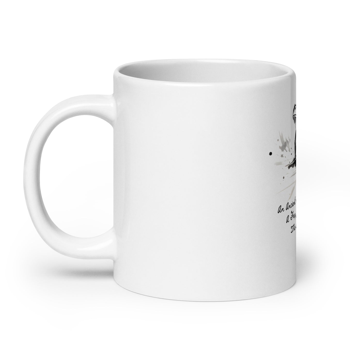 Sumi-e Frog Basho's Poem Sound of Water White Mug