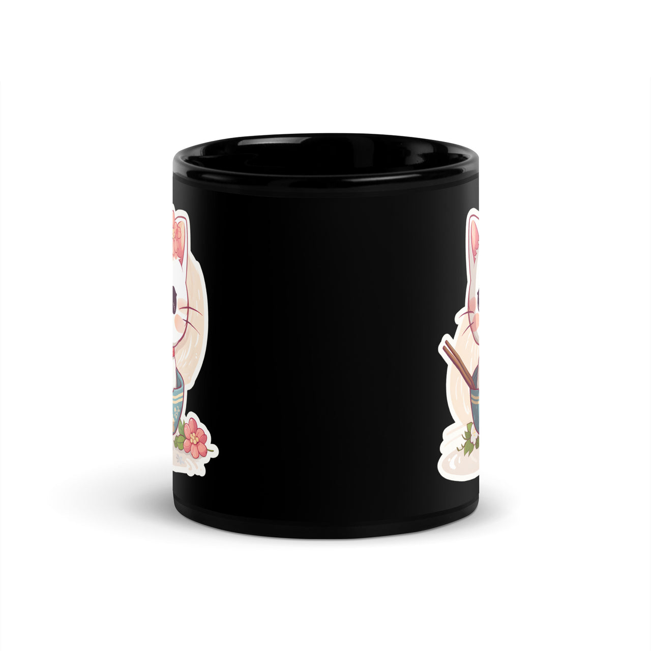 Sorry, No Ramen: Anime Cat in Bowl Black Mug