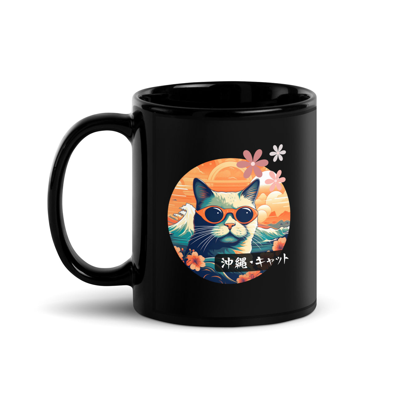 Okinawan Sunny Shades Kitty Black Glossy Mug