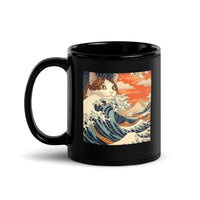 Thumbnail for Ukiyo-e Cats Riding the Great Wave Black Mug