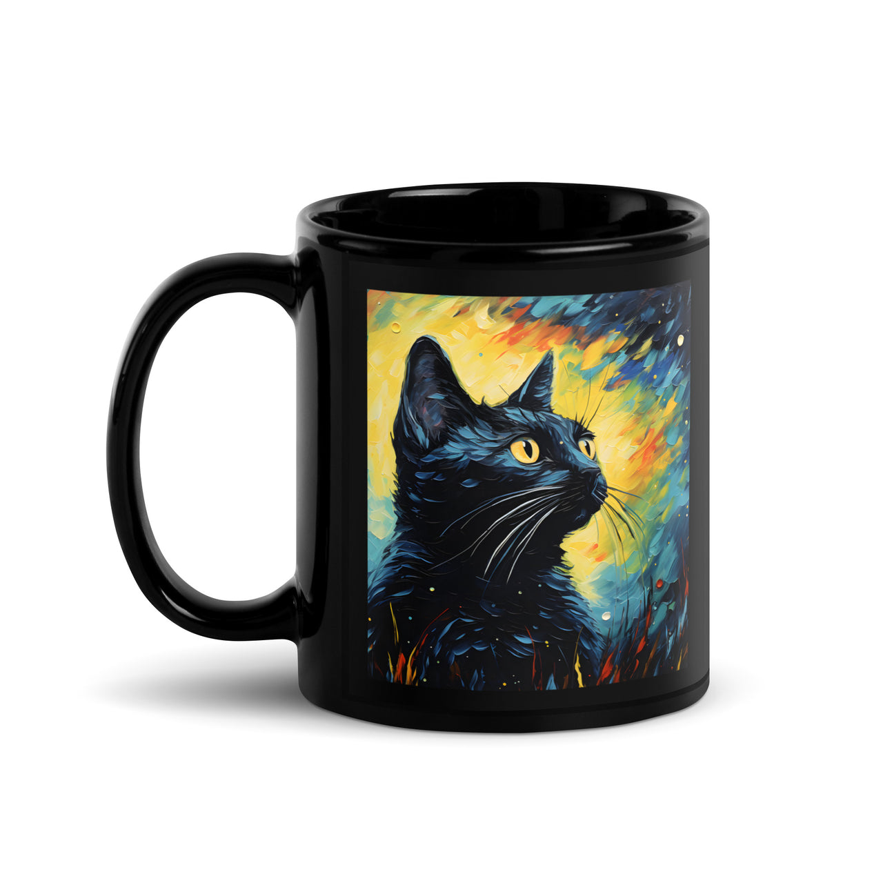 Impressionist Black Cat Night Black Mug