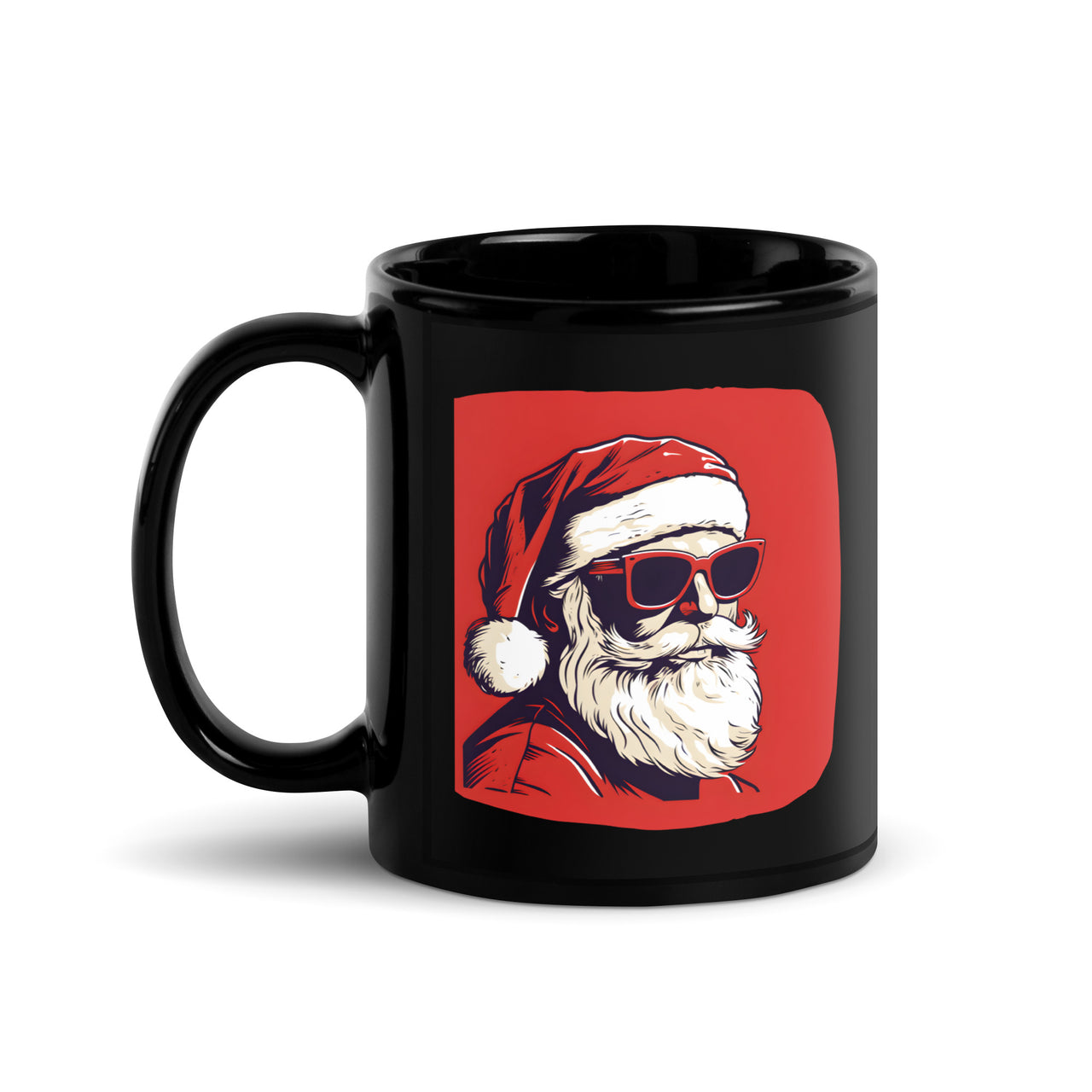 Cool Santa Wears Red Sunglasses Black Mug