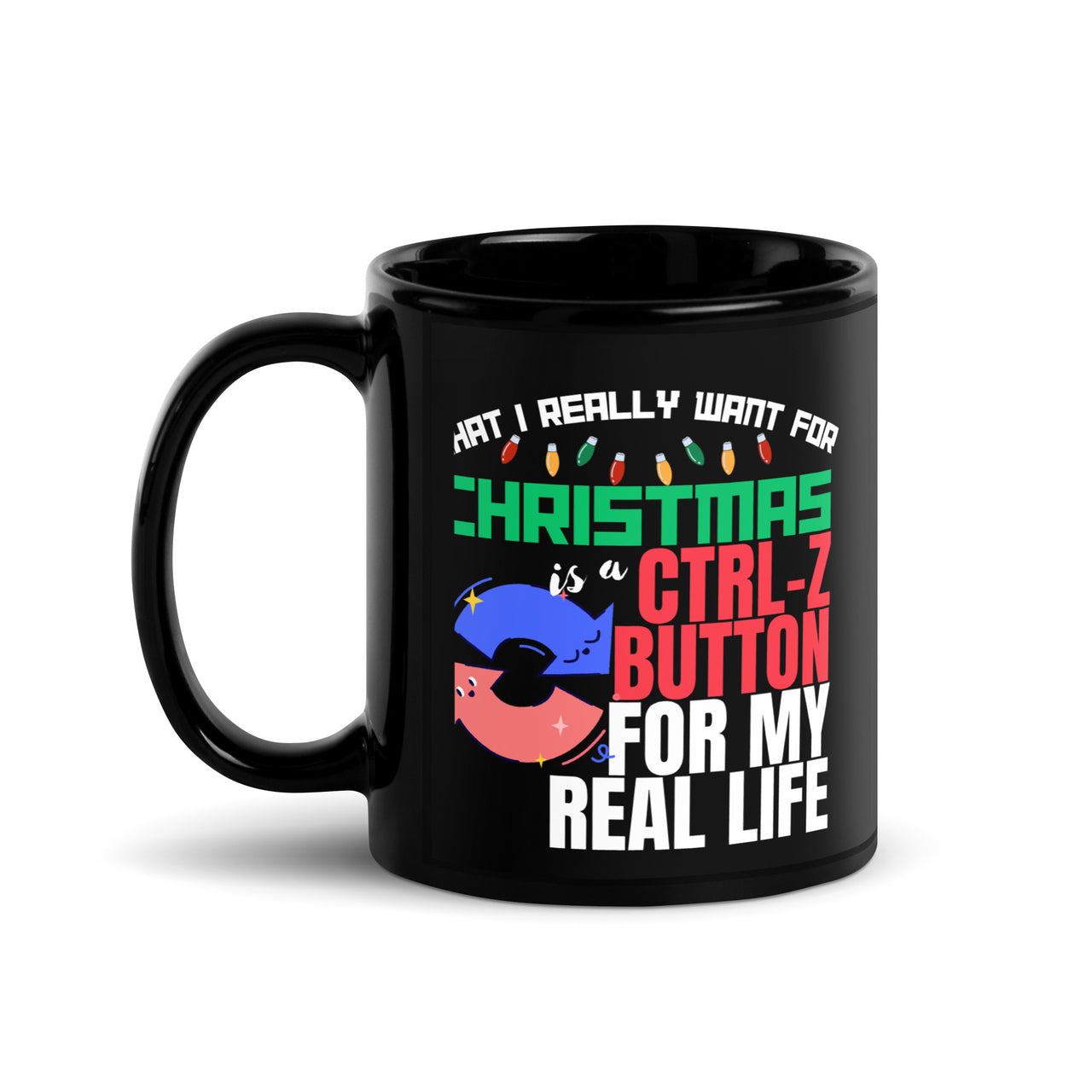 Christmas Laughs Control-Z Button Humor Black Mug