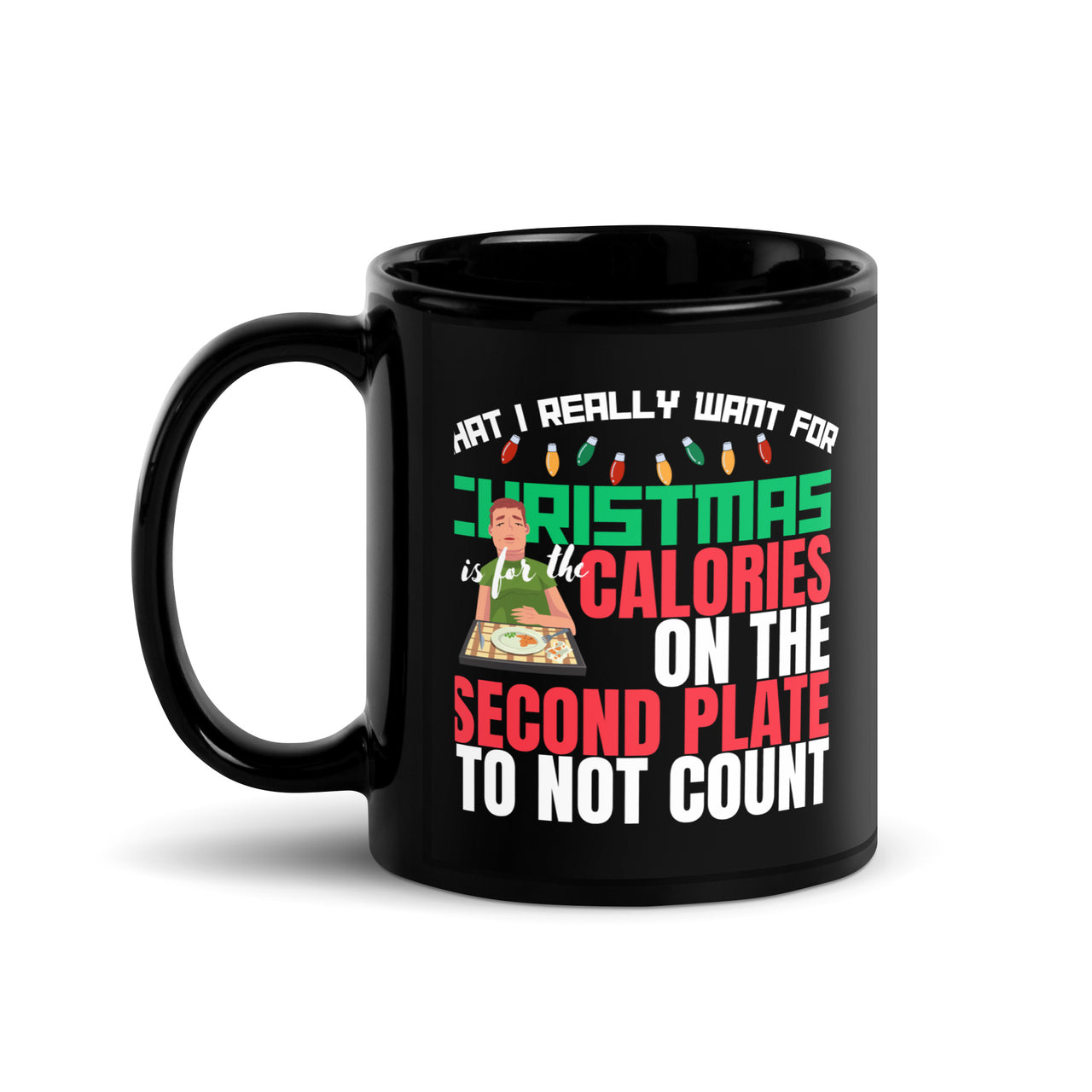 Calorie-Free Christmas Second Plate Black Mug