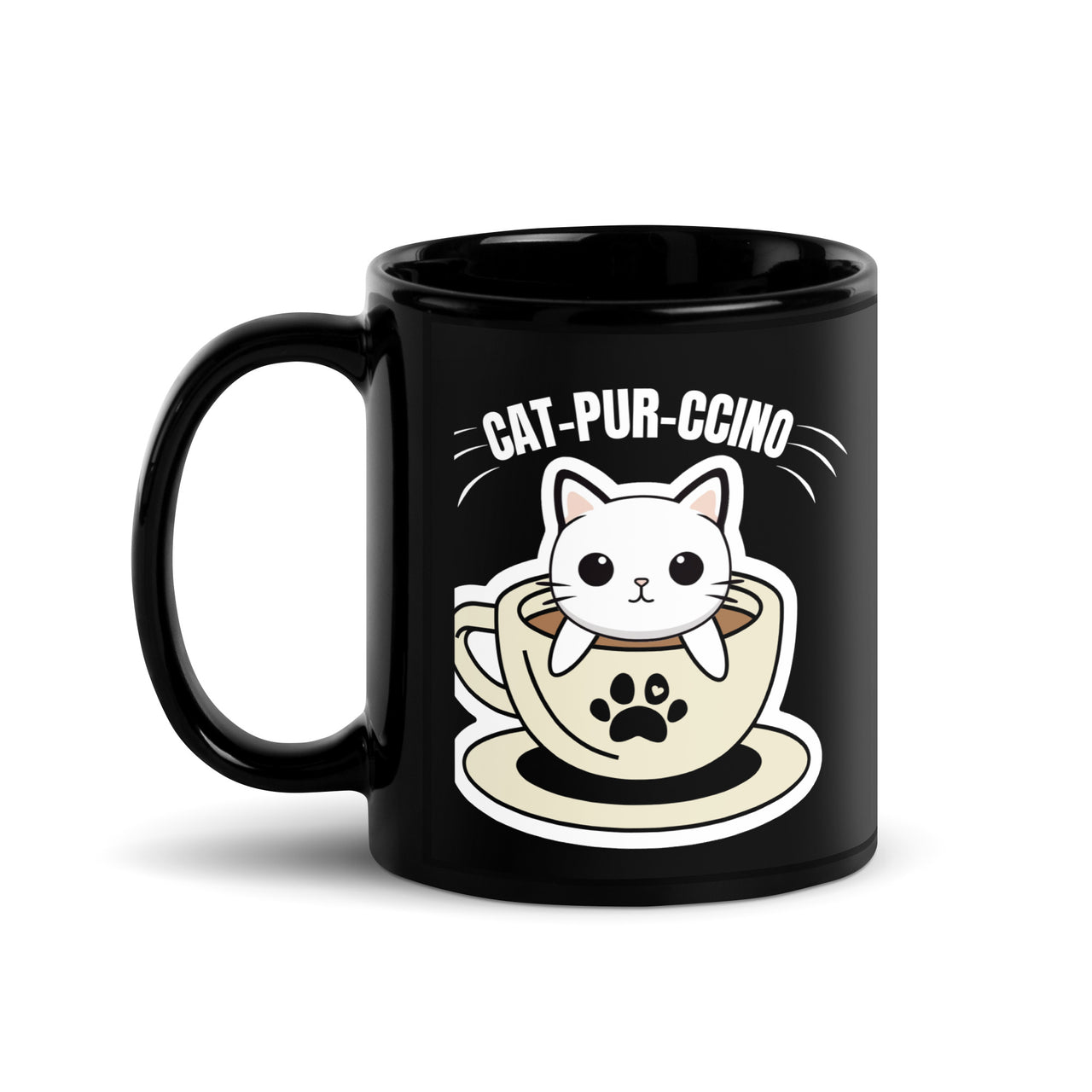 Cat-Pur-Ccino Coffee and Cat Lovers Black Mug