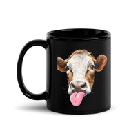 Thumbnail for Silly Cow Tongue-Out A Whimsical Black Mug