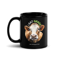 Thumbnail for I Eat Grass Cow Humorous Close-Up Cow Black Mug