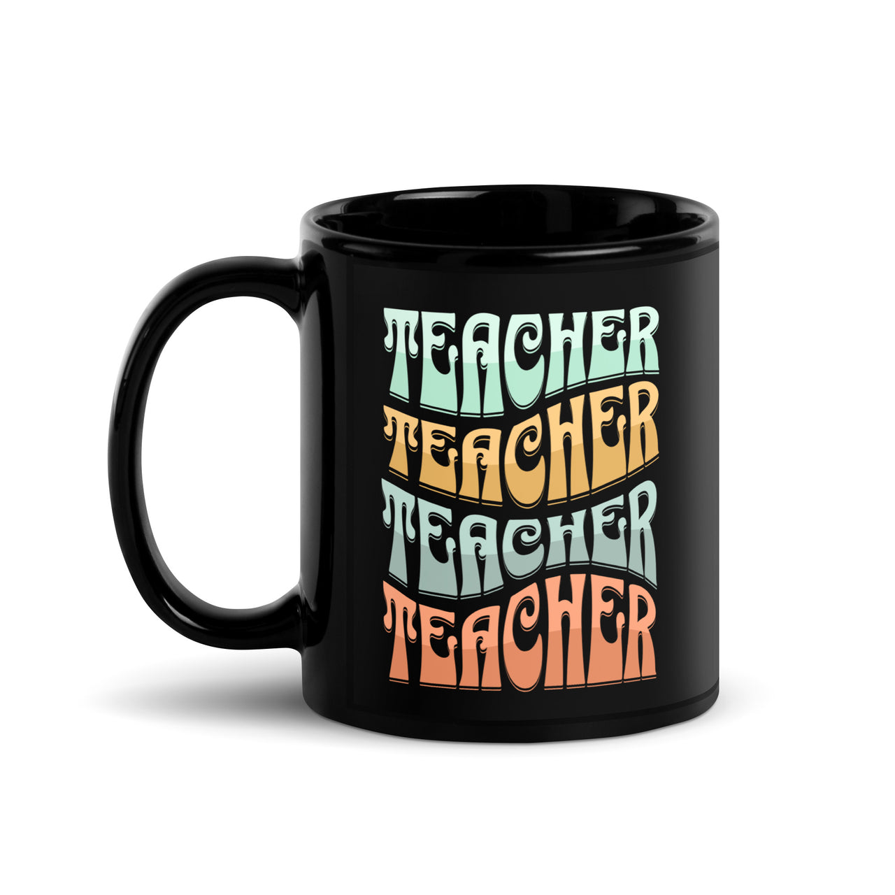 Teacher Waves Text Art Black Mug