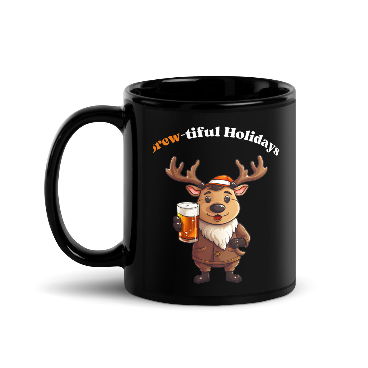 Brew-tiful Beer Holidays Reindeer Black Mug