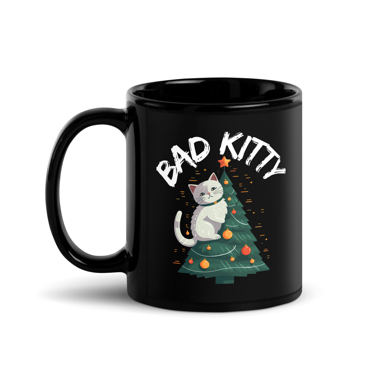 Bad Cat Kitty Christmas Tree Climb Black Mug