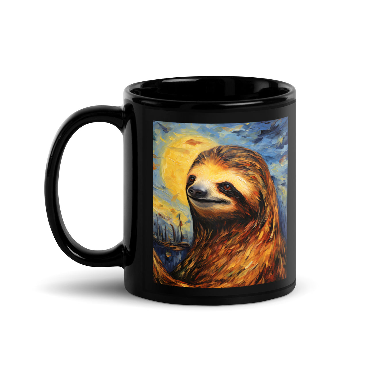 Starry Sloth Night: Impressionist Dream Black Mug