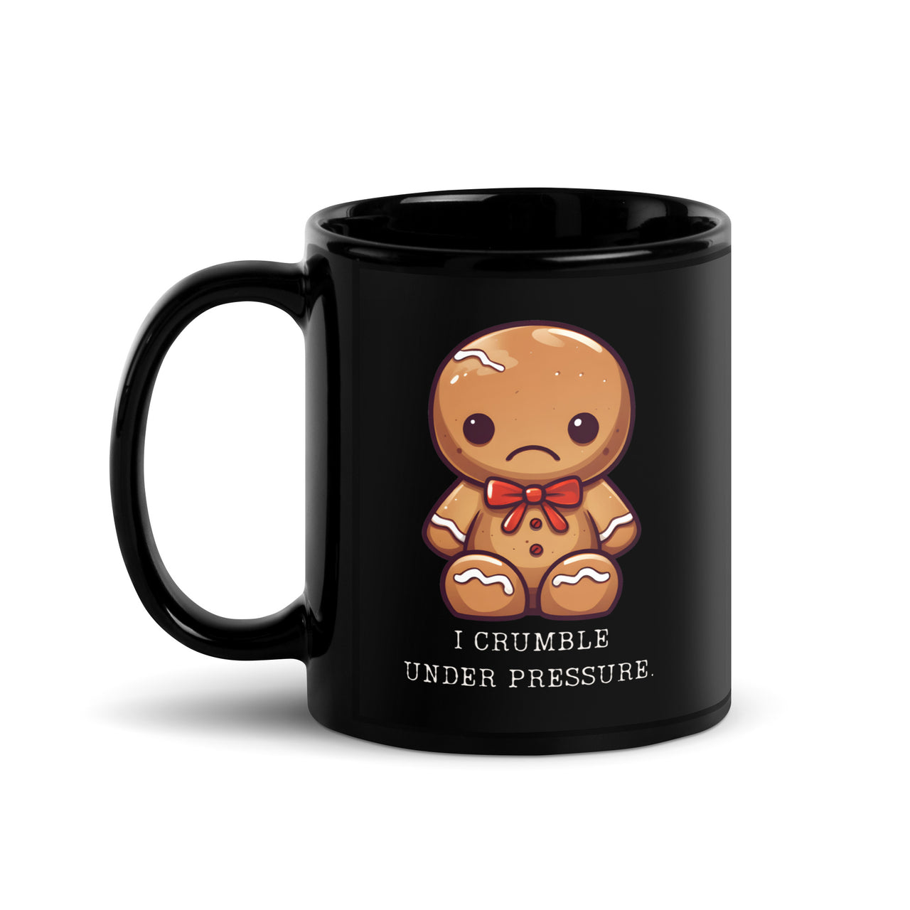 Crumble Under Pressure: Sad Gingerbread Black Mug