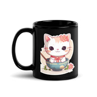 Thumbnail for Sorry, No Ramen: Anime Cat in Bowl Black Mug