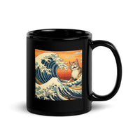 Thumbnail for Meowing Edo Cat Ukiyo-e Surfer Black Mug