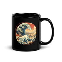 Thumbnail for Ukiyo-e Cats Riding the Great Wave Black Mug