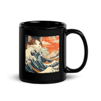 Thumbnail for Ukiyo-e Cats Riding the Great Wave Black Mug