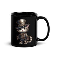Thumbnail for Steampunk Anime Cat Gear Up Black Mug