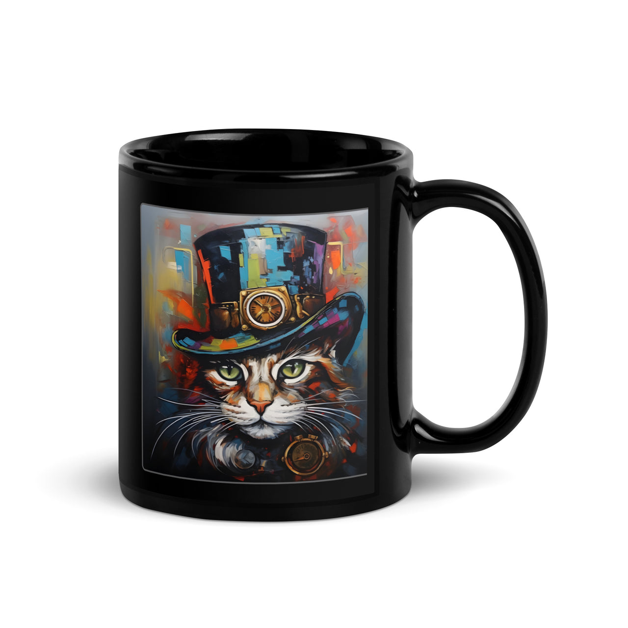 Abstract Steampunk Cat Mechanical Chic Black Mug