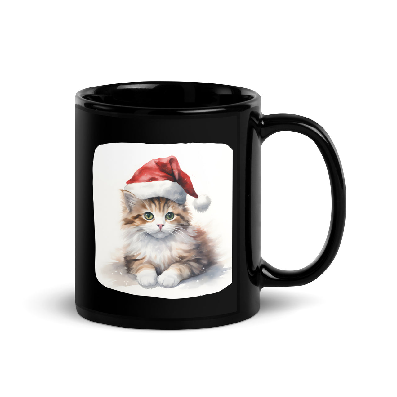 Santa Hat Feline for Festive Cheer Black Mug