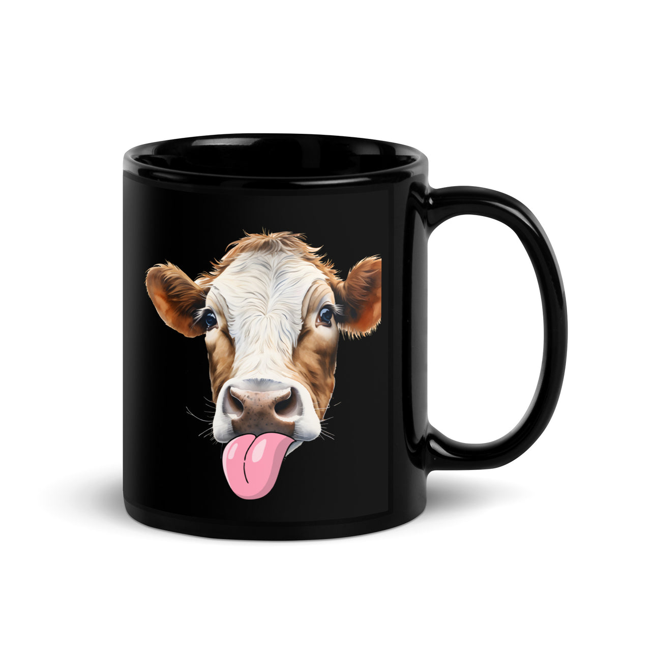 Silly Cow Tongue-Out A Whimsical Black Mug