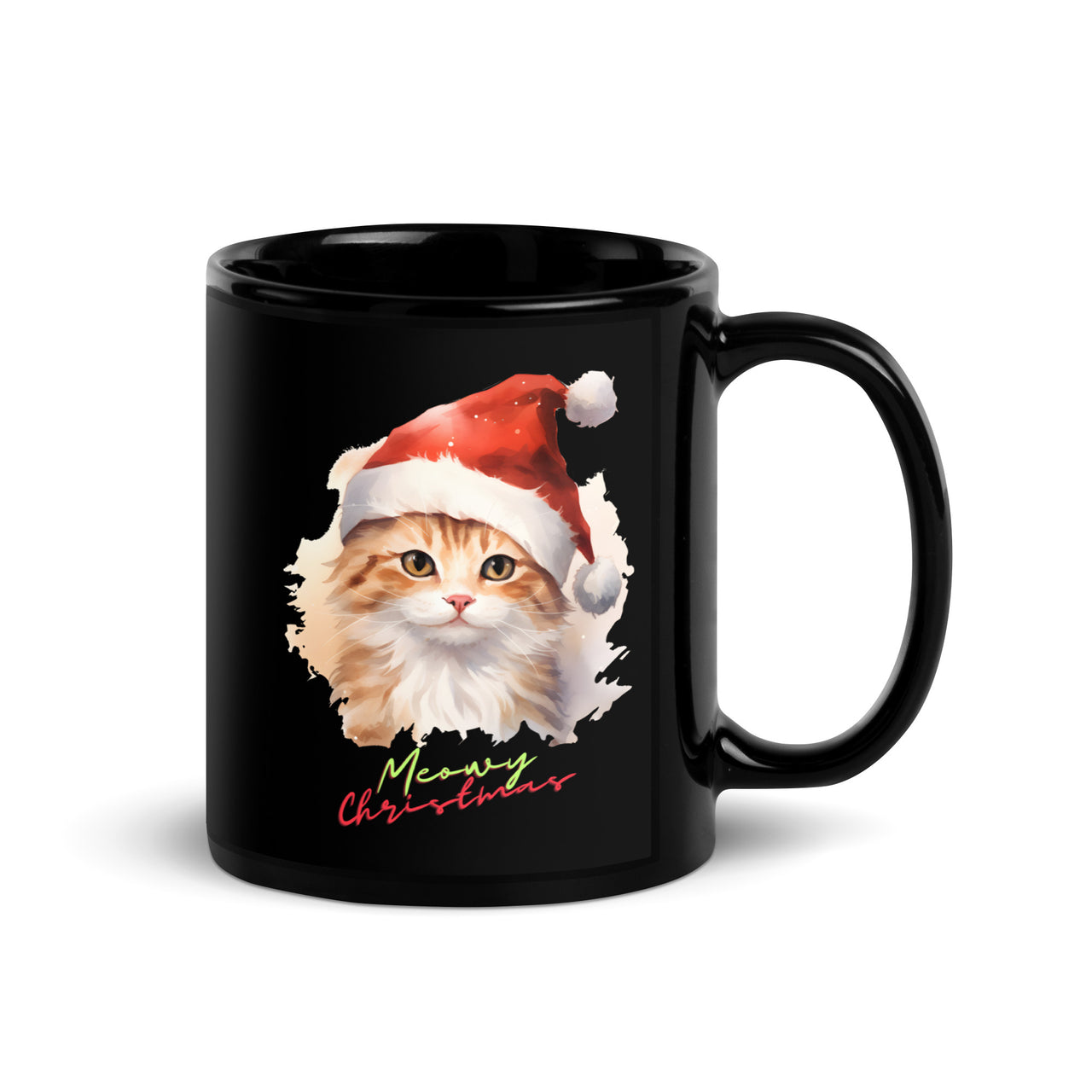 Meowy Christmas Festive Feline Black Mug