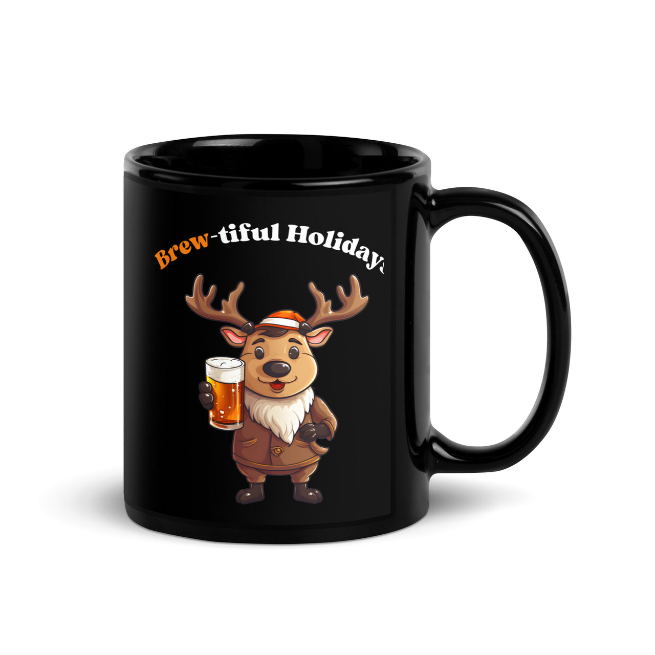 Brew-tiful Beer Holidays Reindeer Black Mug
