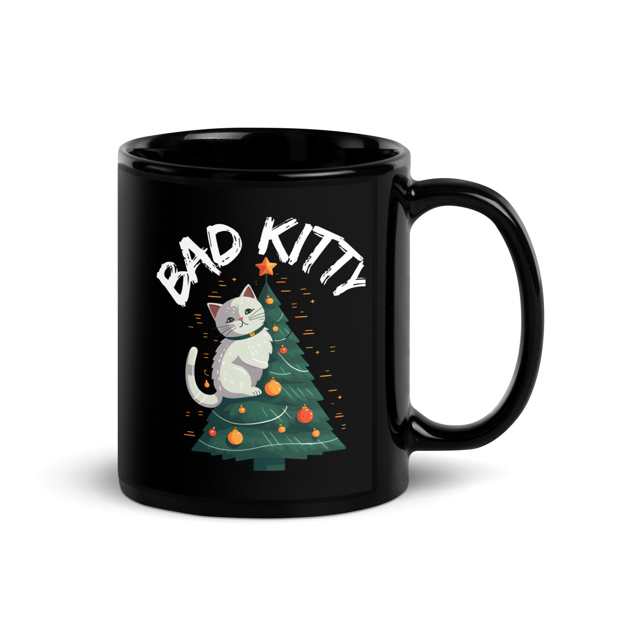 Bad Cat Kitty Christmas Tree Climb Black Mug