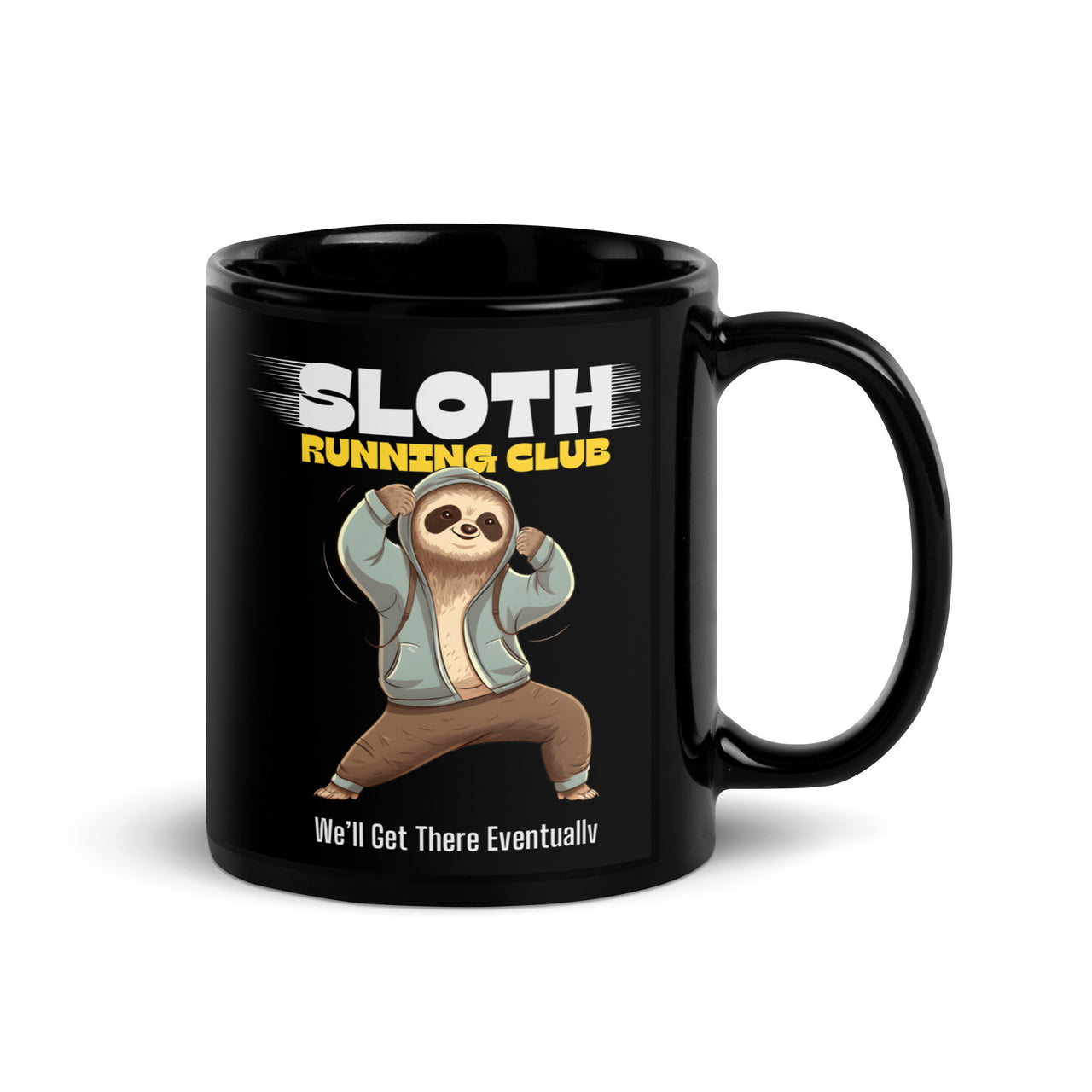 Sloth Running Circle Black Mug
