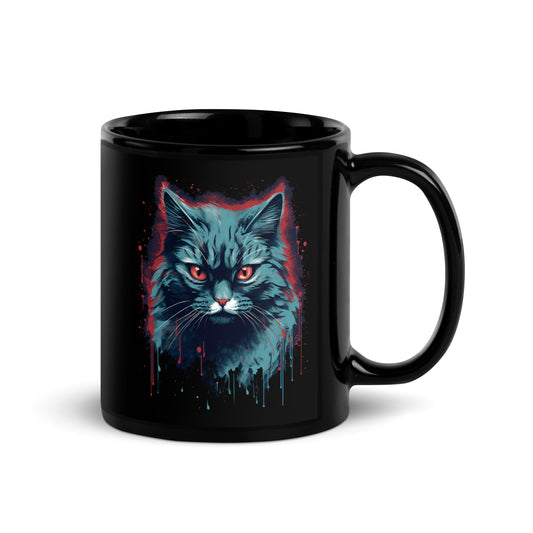 Mystic Stare: Black Cat with Red Eyes Black Mug