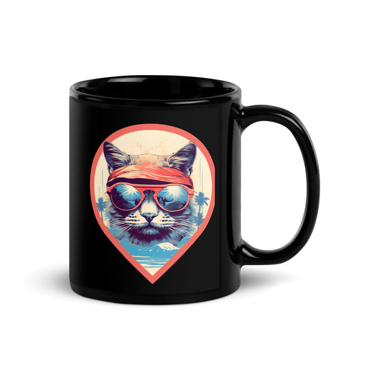 Cool Cat Groove: Vintage Style Black Mug