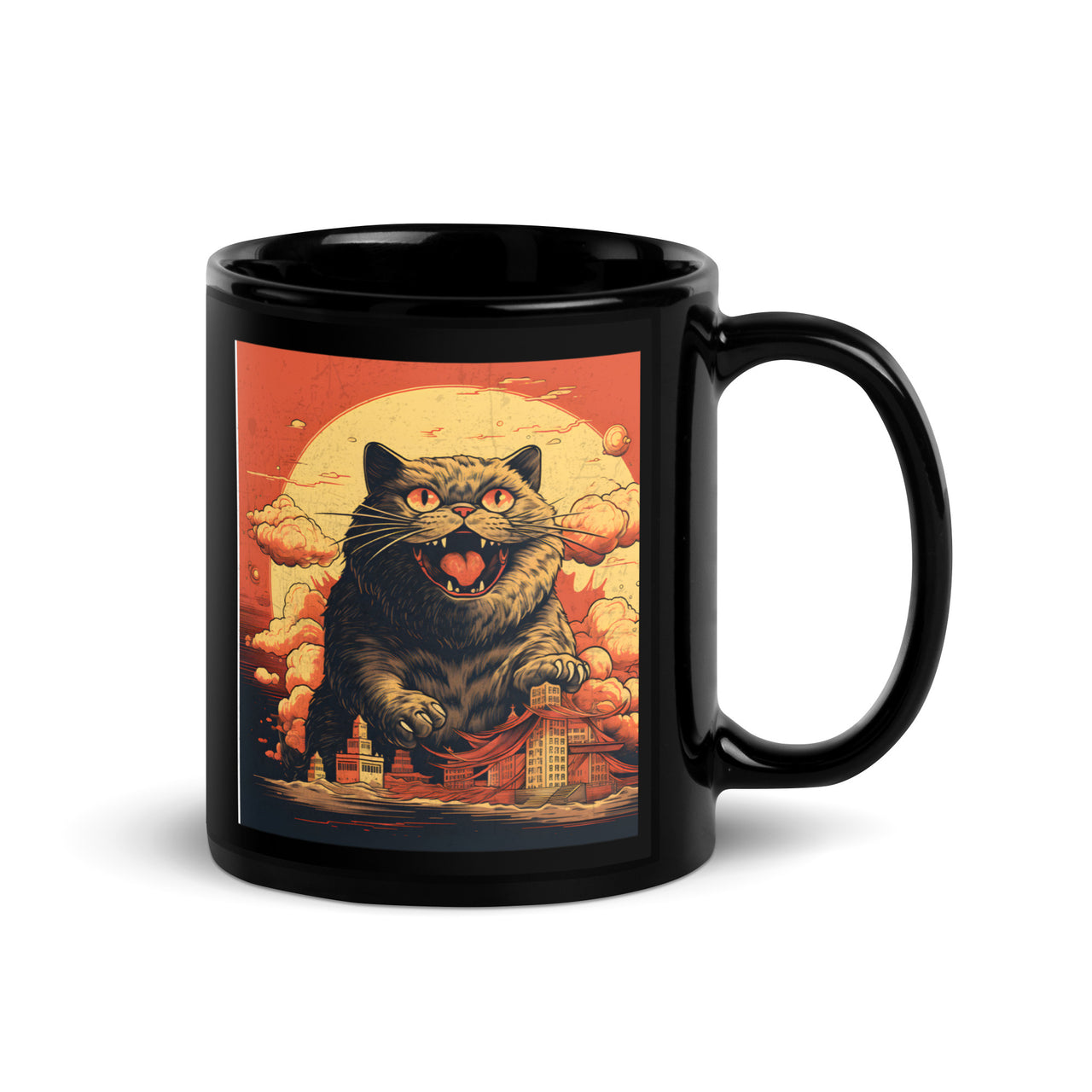 Attack of Cat Ukiyo-e Feline Invasion Black Mug