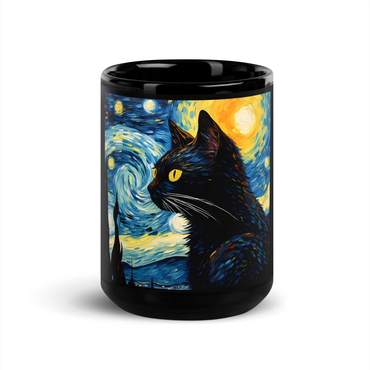 A Starry Black Cat Night Van Gogh Black Mug