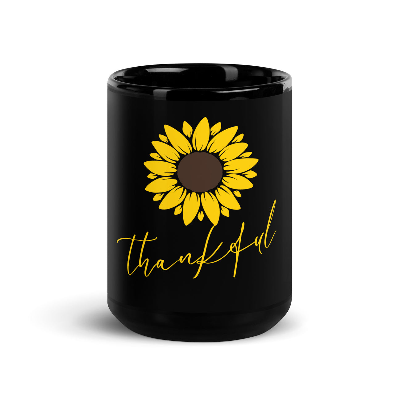 Thankful Sunflower Uplifting Art Black Mug