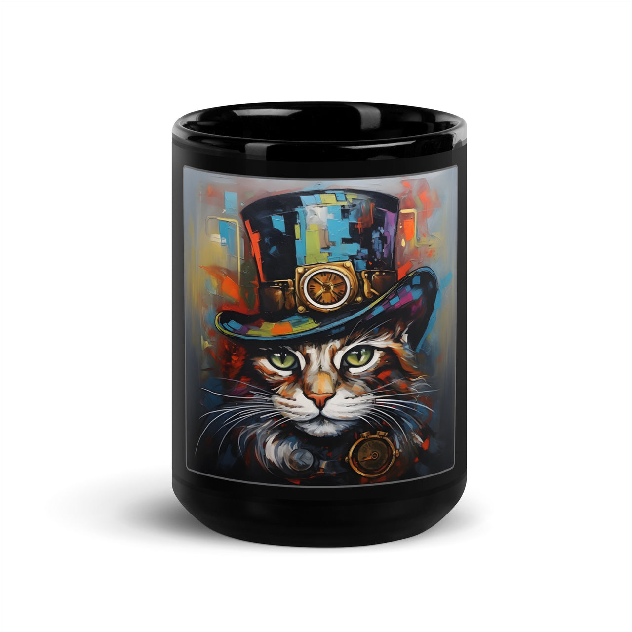 Abstract Steampunk Cat Mechanical Chic Black Mug
