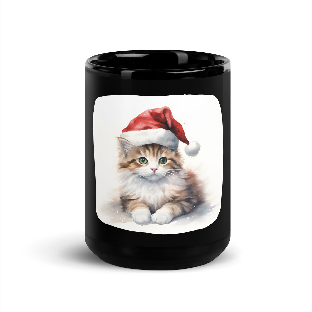Santa Hat Feline for Festive Cheer Black Mug