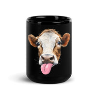 Thumbnail for Silly Cow Tongue-Out A Whimsical Black Mug
