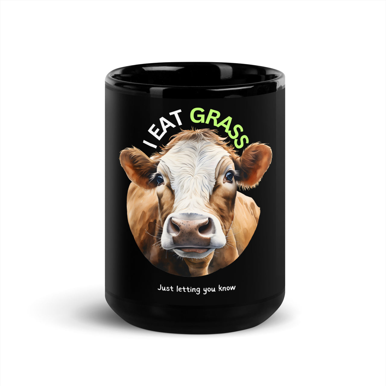 I Eat Grass Cow Humorous Close-Up Cow Black Mug