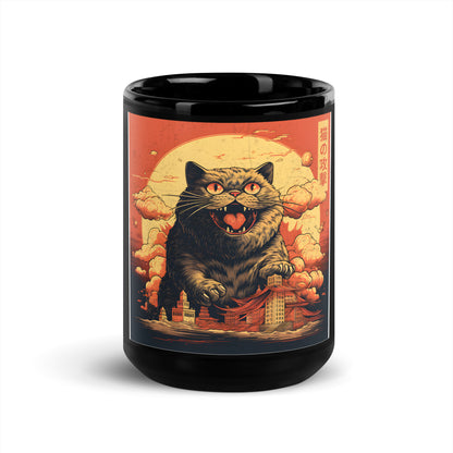 Attack of Cat Ukiyo-e Feline Invasion Black Mug