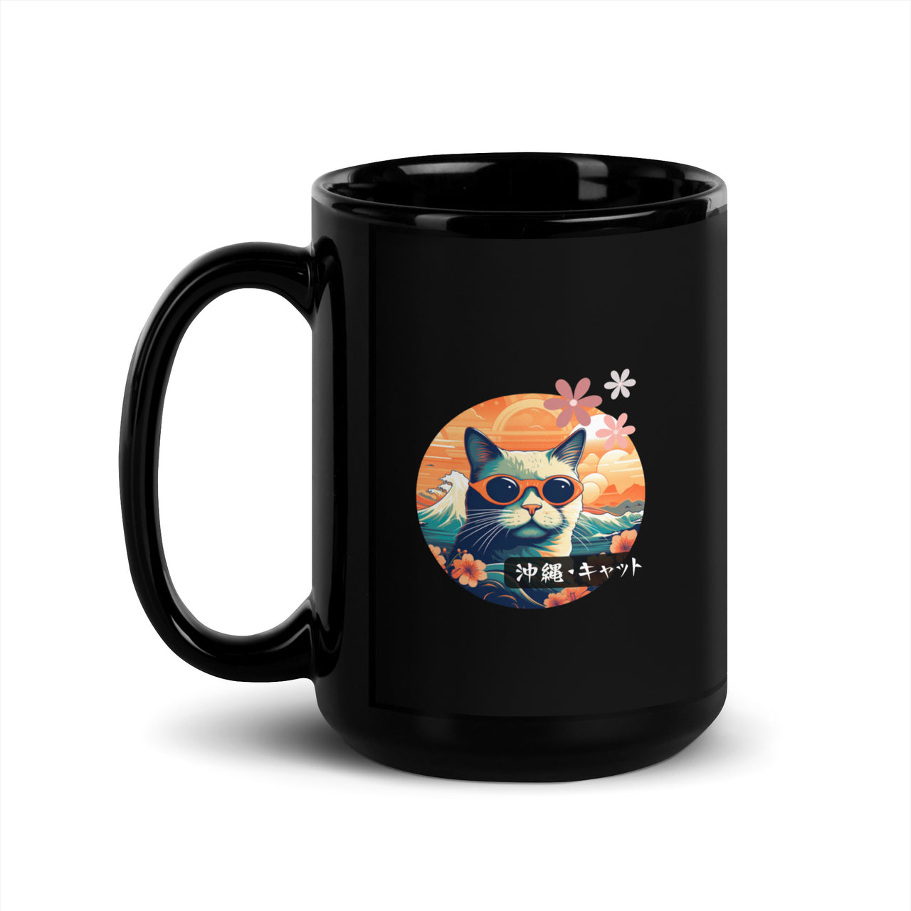 Okinawan Sunny Shades Kitty Black Glossy Mug