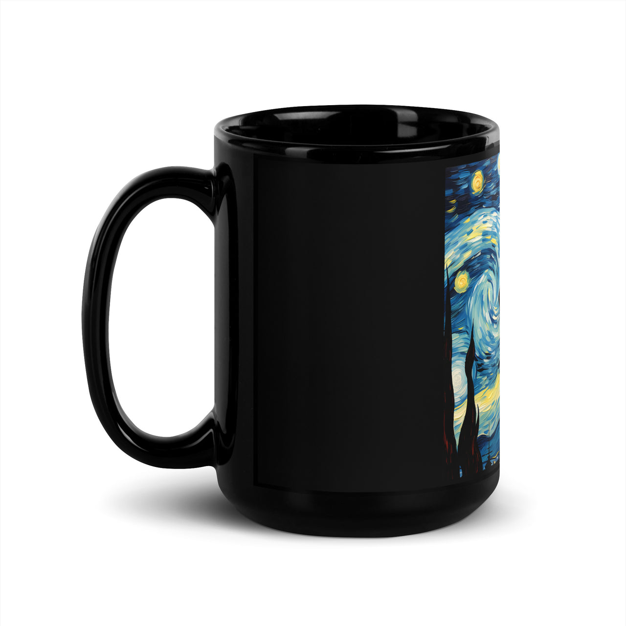 A Starry Black Cat Night Van Gogh Black Mug