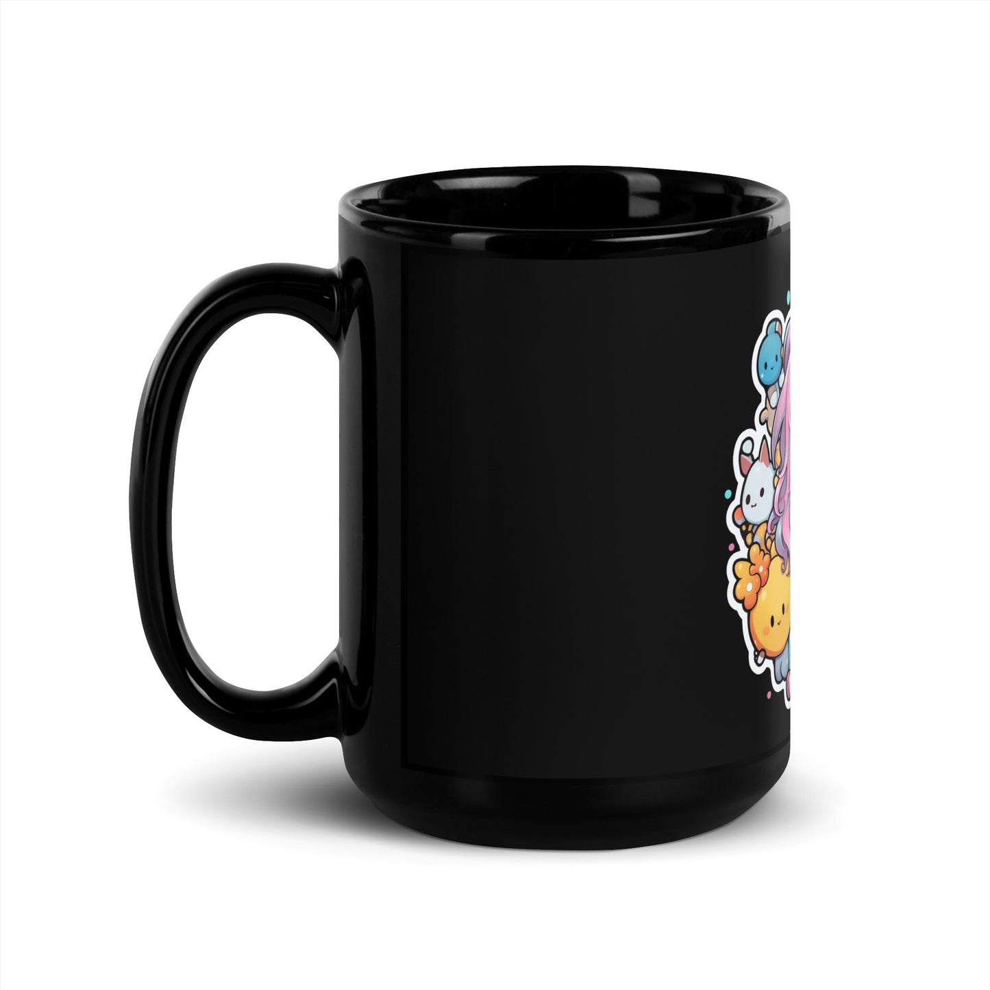 Kawaii Kingdom Anime Girl Cute Critters Black Mug
