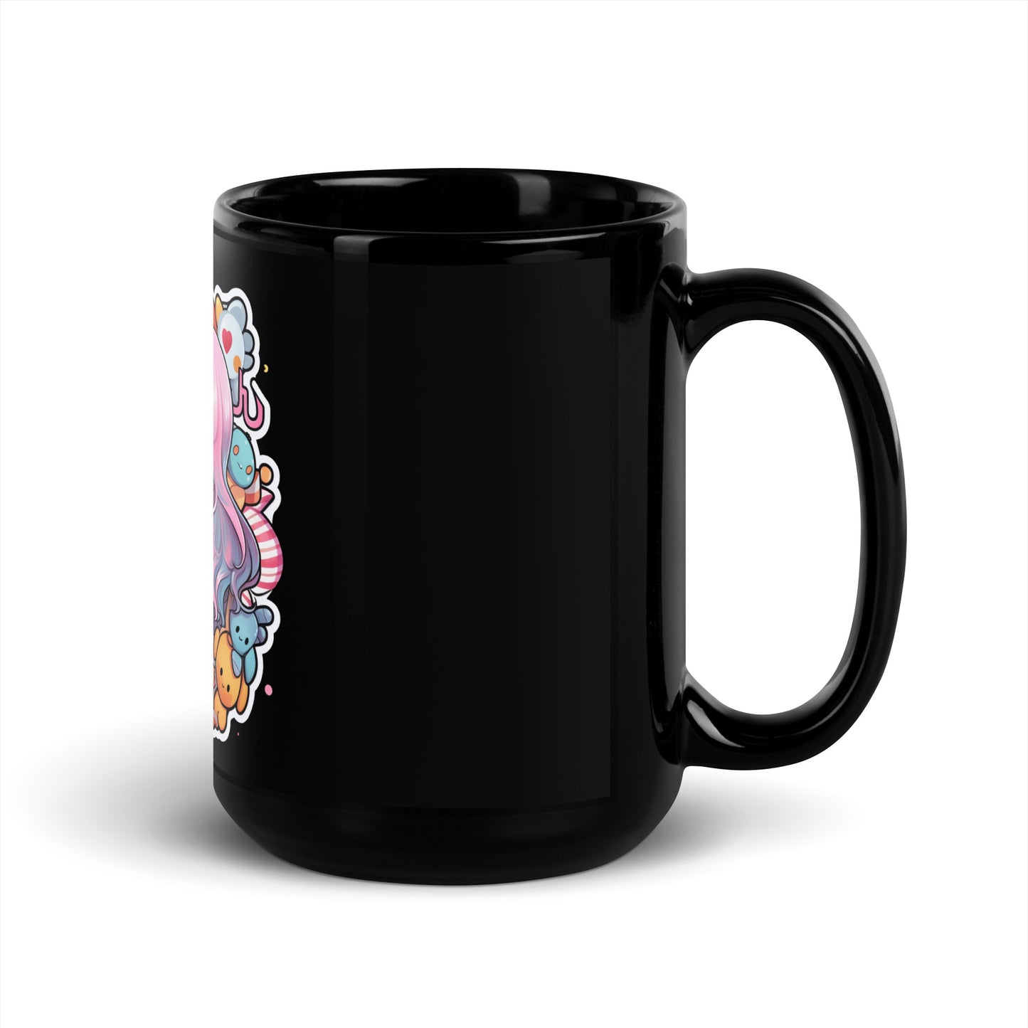 Kawaii Kingdom Anime Girl Cute Critters Black Mug
