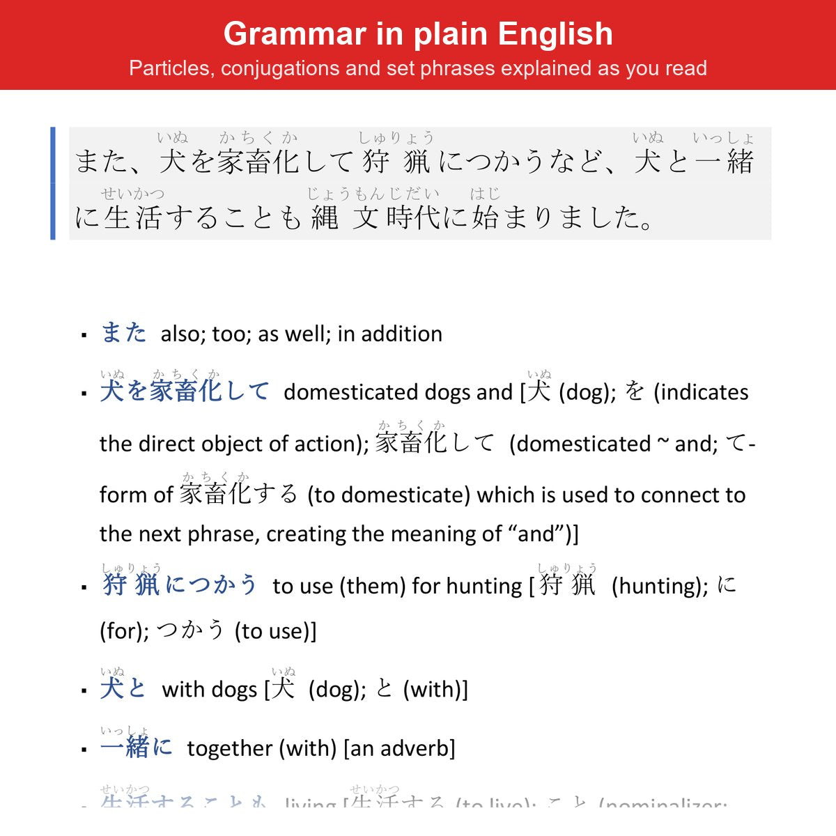 Inside the book: particles, conjugations and set phrases explained in plain English