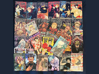 All 31 covers of the Jujutsu Kaisen Japanese manga set laid out together, volume 0 through volume 30, several still wearing their anime obi bands