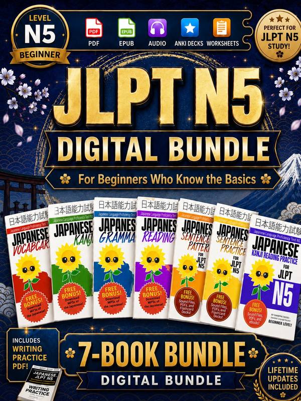 JLPT N5 Digital Bundle | Grammar, Reading, Vocabulary, Kanji, & more [eBooks + Audio + Anki + Sentence Explorer]