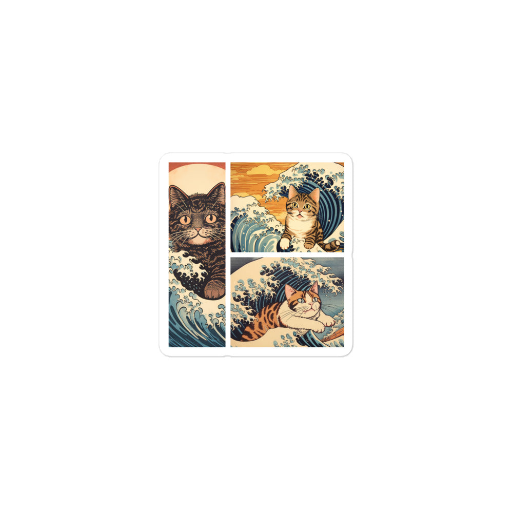Ukiyo-e Cats Riding The Waves Sticker