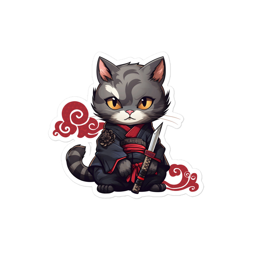 Katana Selfie: Warrior Cat's Photo Op Sticker